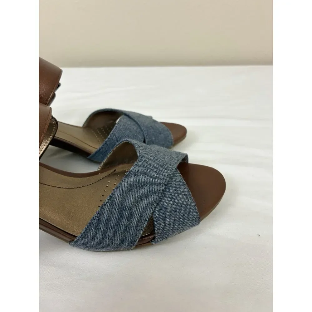 Life Stride Women’s Rache Brown/Blue Women's Heel Sandals Shoes 8.0 M